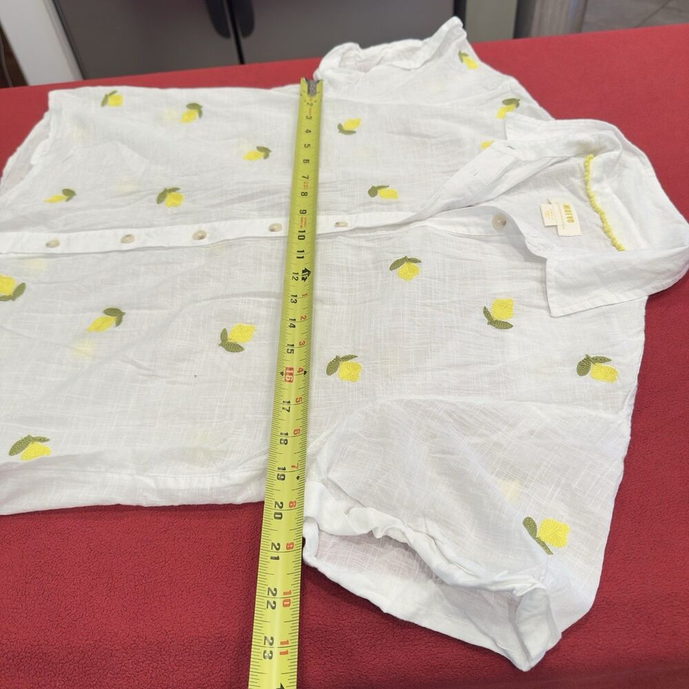 Anthropologie MAEVE EMBROIDERED Fruit Surf Shirt TOP BLOUSE LEMONS WHITE S- EUC - Picture 8 of 12